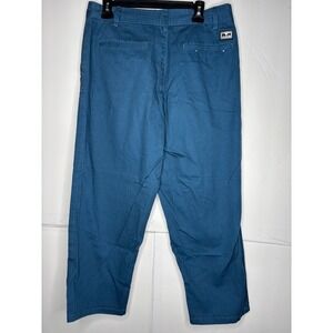 Obey Worldwide Big Fits Pants Mens 32 Teal Blue Herringbone Wide Leg Trousers